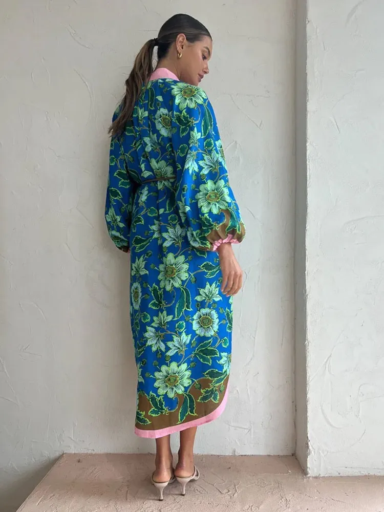 Moda Especial Interesse Alta Qualidade Vintage Estampado Estilo Férias Camisa Vestido Casual
