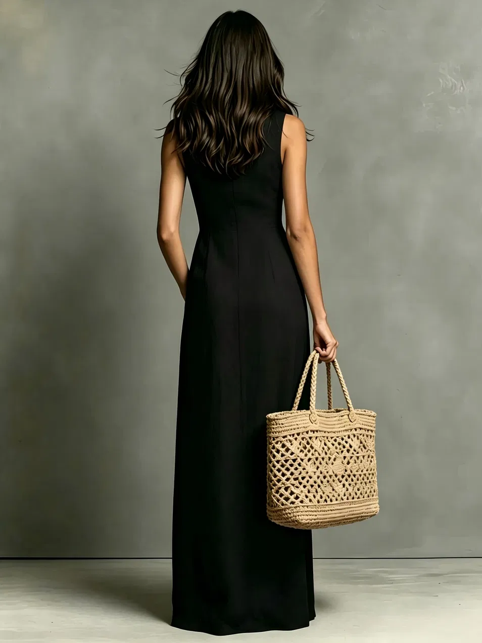 Vestido midi casual sem mangas com lapela e botões, em cor sólida, com bolsos