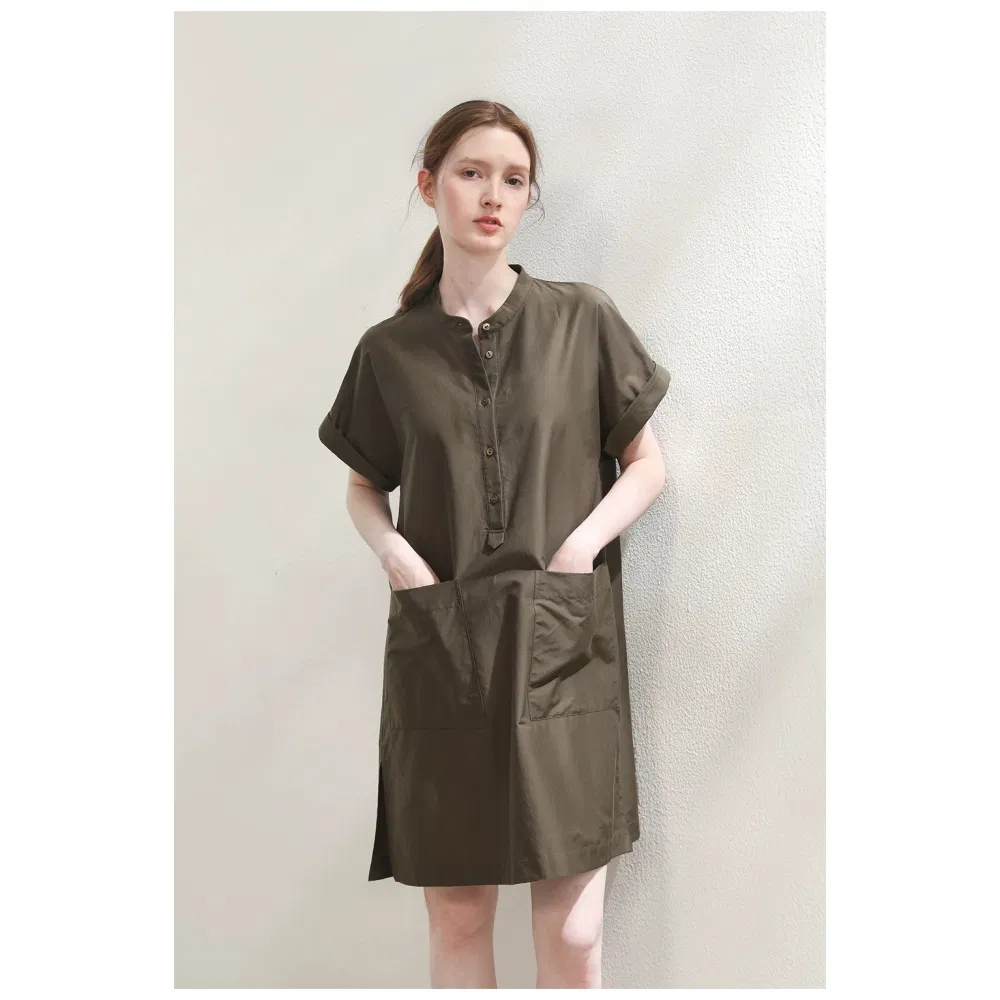 Vestido Elegante com Saia em A Drapada de Estilo Simples em Seda e Algodão Personalizado OEM da China, Casual e Versátil para Trabalho e Escritório, Atacado para Mulheres