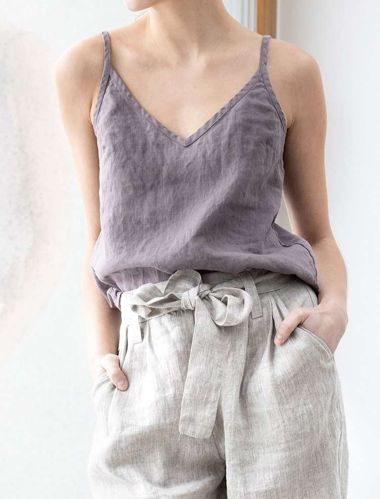 Vestido Casual Sem Mangas de Linho Puro