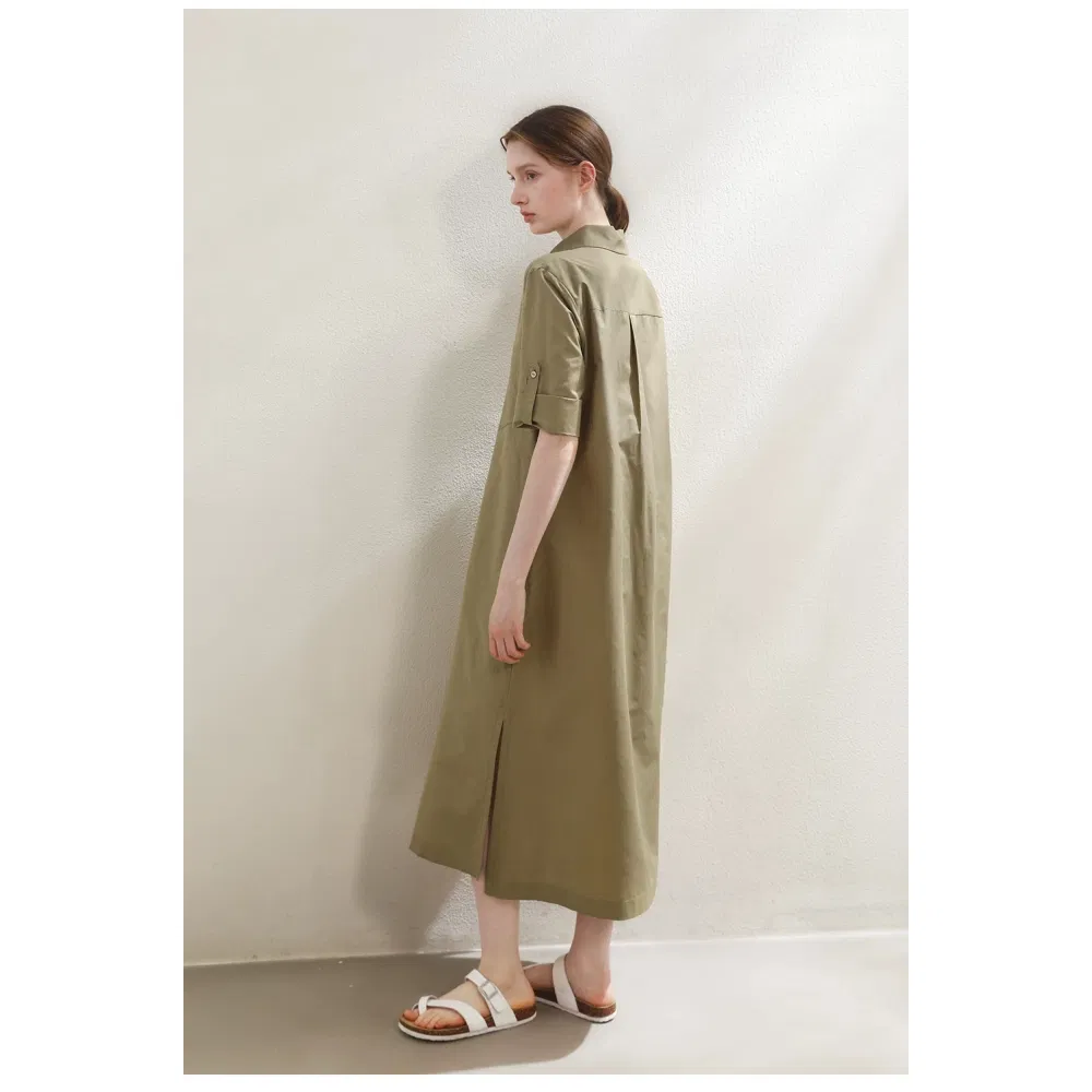 Vestido Camisa de Seda e Algodão com Gola Polo Casual com Mangas Curtas Estilo Simples para Trabalho Escritório MIDI Vestido Elegante Feminino Atacado Personalizado China