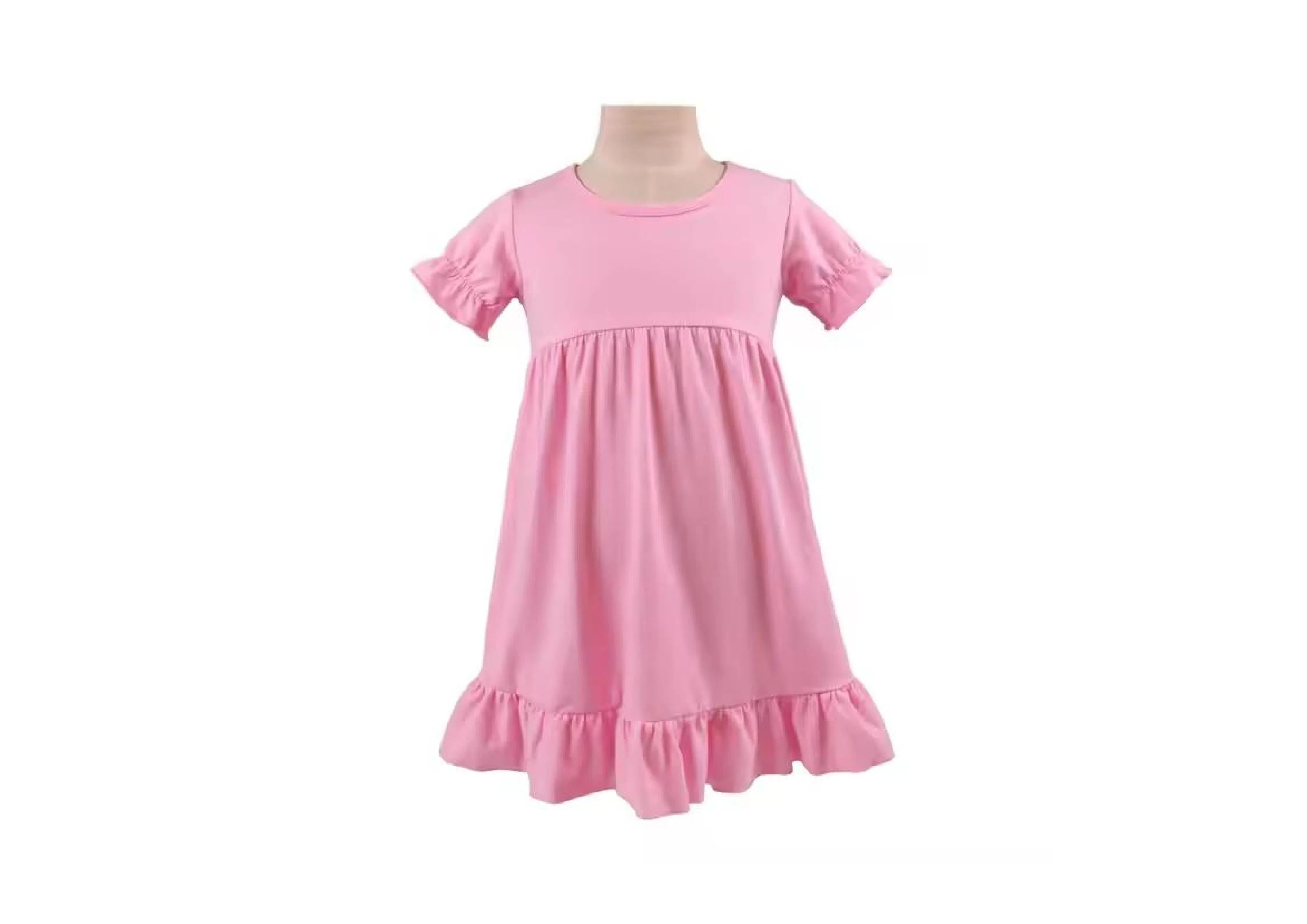 Vestido Casual de Verão Infantil de Manga Curta em Algodão Puro com Renda em Cores Sólidas
