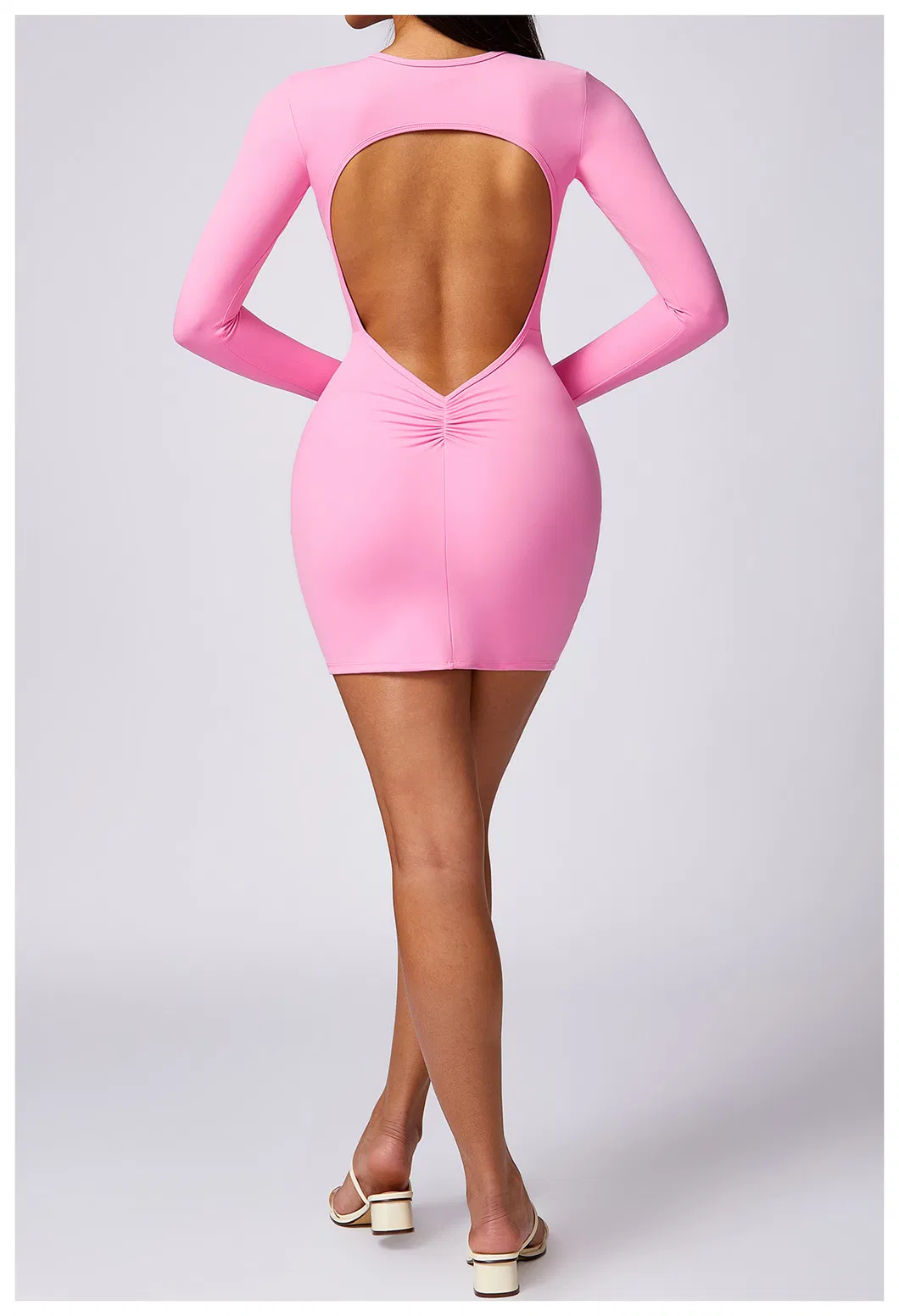 Vestido mini casual de manga longa com decote redondo para mulheres
