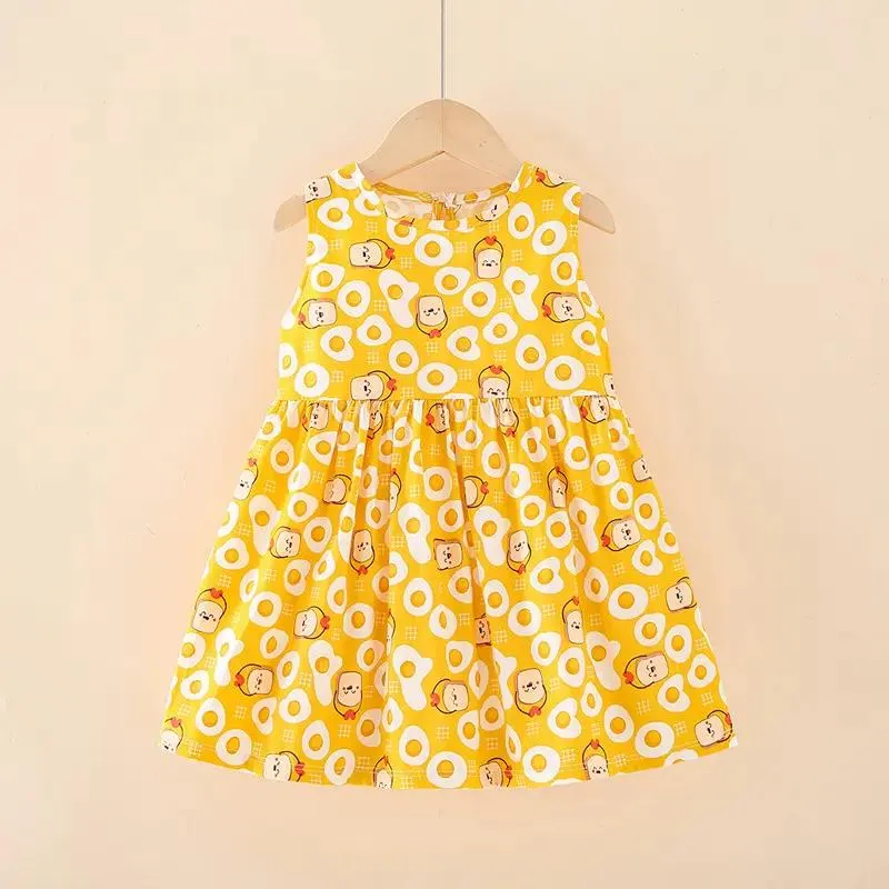 Vestido de Verão para Bebê Menina com Estampa Floral, Vestido Casual Sem Mangas em Bambu para Menina Pequena