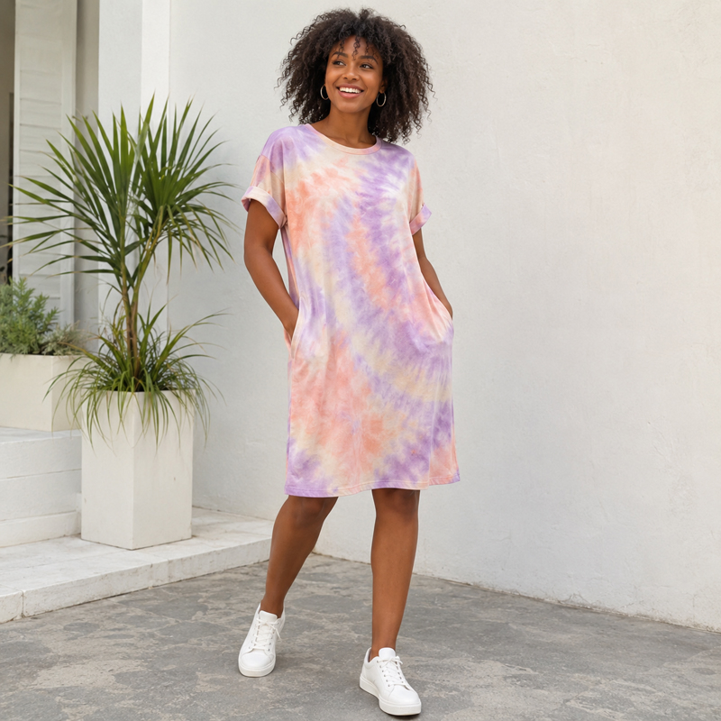 Vestido T-Shirt com Ombro Caído ODM Vestido Casual Relaxado para Loungewear, Streetwear e Lazer