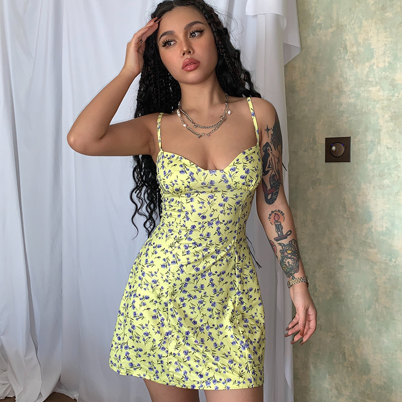 Novo Estilo Elegante Casual Curto Sem Mangas Vestido Floral Impresso