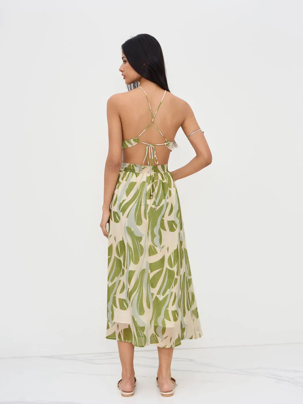 Vestido longo sem costas de chiffon com decote em V, floral e casual para mulheres