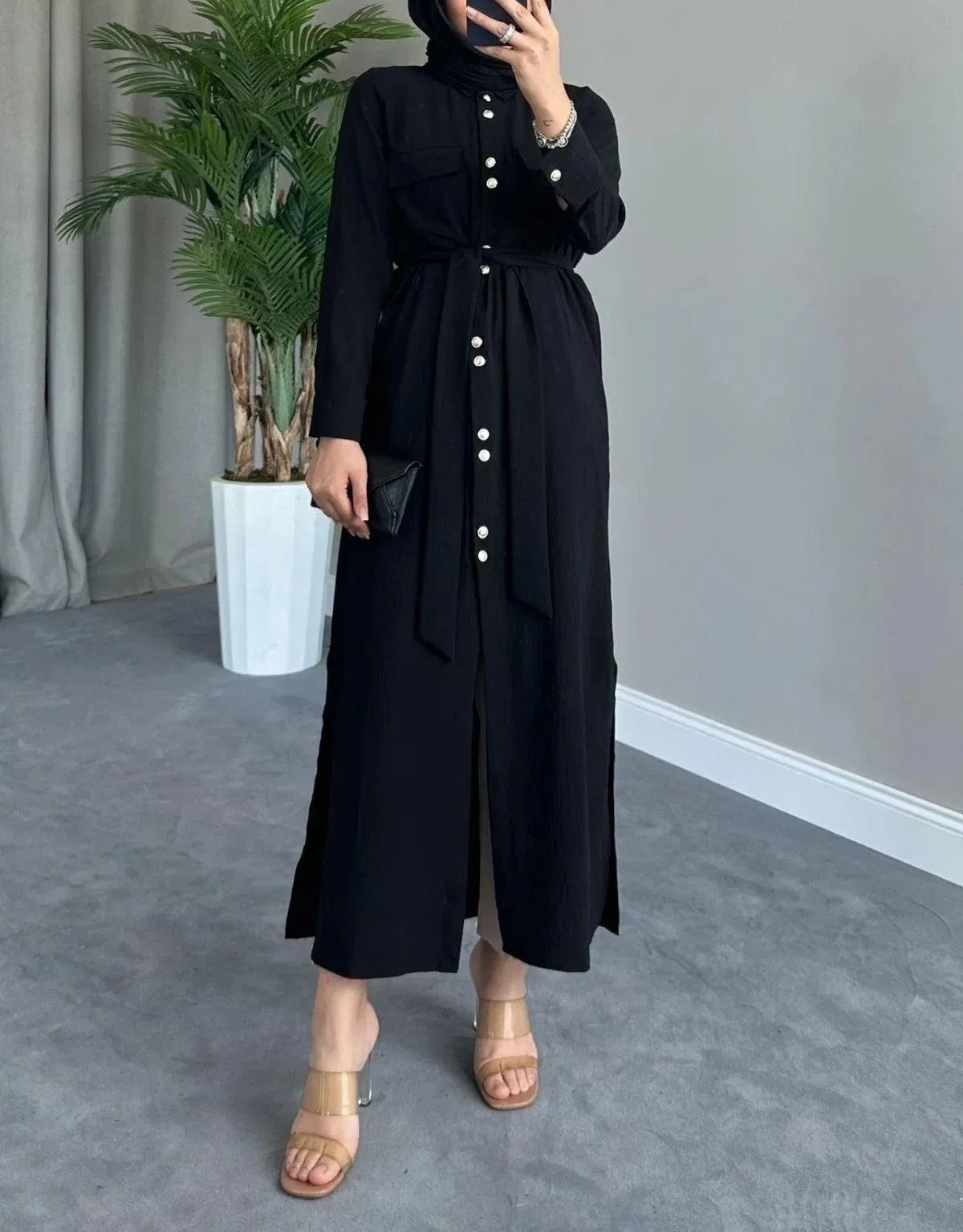 Vestido de Cardigã de Manga Longa Casual e Elegante para Mulheres Muçulmanas do Oriente Médio