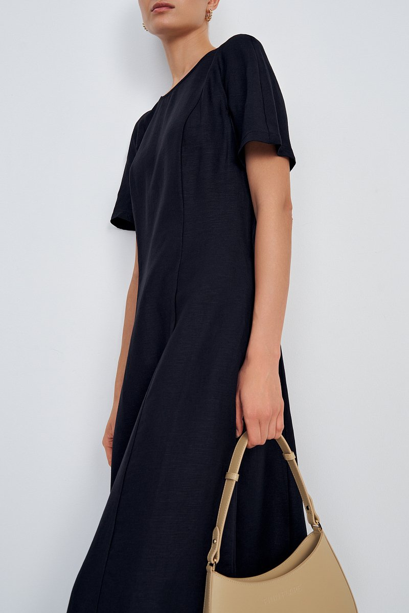 Vestido Casual de Linho Personalizado para Mulheres com Manga Curta e Decote Redondo