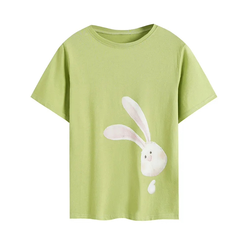 Blusas casuais femininas de impressão adorável de coelho, estilo coreano, feitas na China