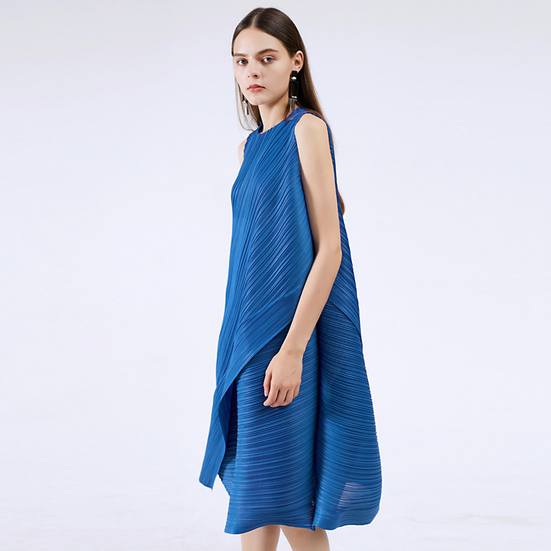 Vestidos Casuais de Verão Femininos Novos Sem Mangas em Cores Sólidas Soltos e Fashionáveis