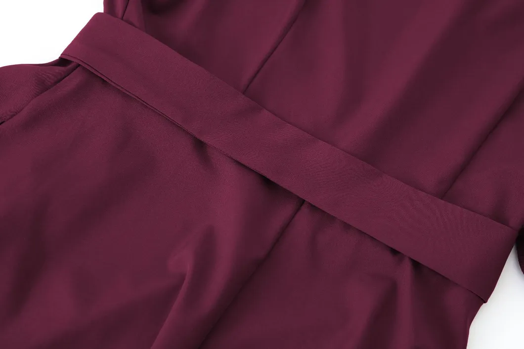 Vestido Casual de Malha Feminino Outono Inverno Vestido Feminino Simples Slim com Cinto na Cintura em Cor Sólida