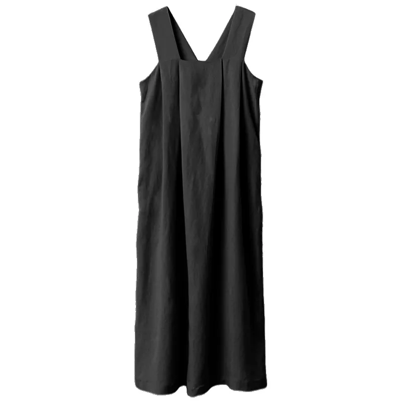 Vestido de linho e algodão solto e estiloso personalizado para uso casual
