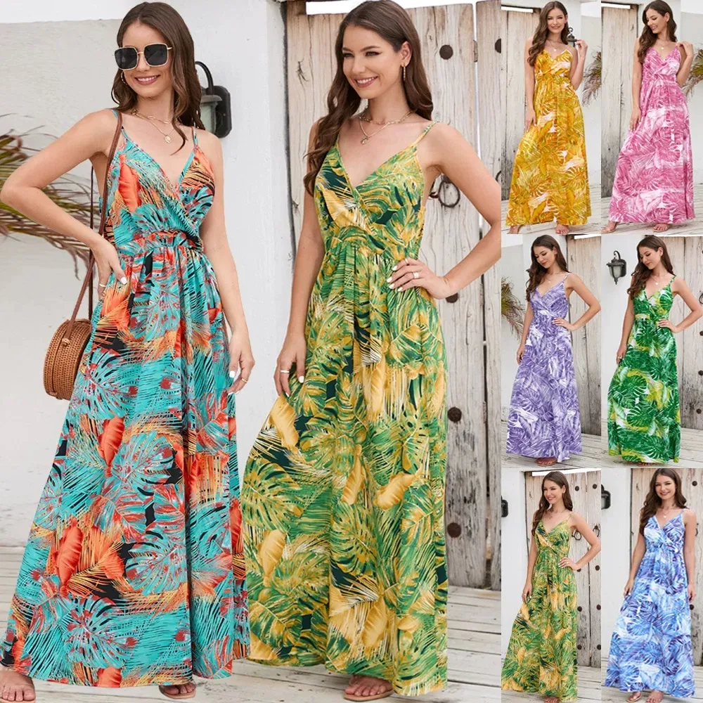 Vestidos Casuais Femininos Impressos de Verão em Atacado, de Cor Sólida, com Mangas Curtas