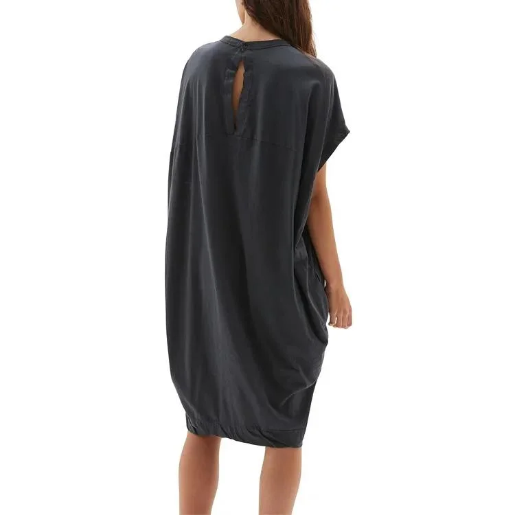 Vestido curto casual elegante para mulheres, vestido de camiseta solto em tamanho grande, feito de algodão de bambu preto para o verão