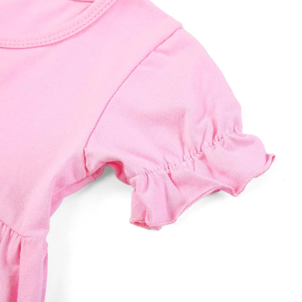 Vestido Casual de Verão Infantil de Manga Curta em Algodão Puro com Renda em Cores Sólidas