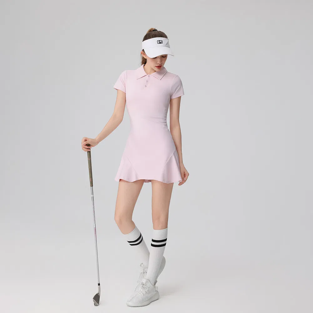 Vestido de Golfe e Tênis Feminino com Logo Personalizado, Manga Curta, Secagem Rápida, Roupas Casuais para Trabalho, Vestido Polo Esportivo com Botão