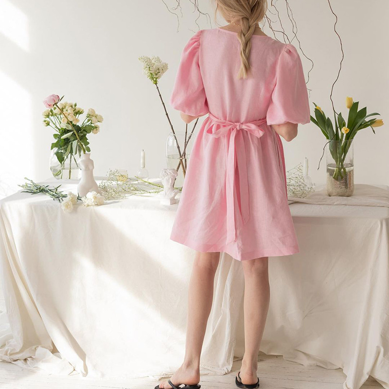 Vestido Casual 100% de Algodão com Decote em V para Mulheres