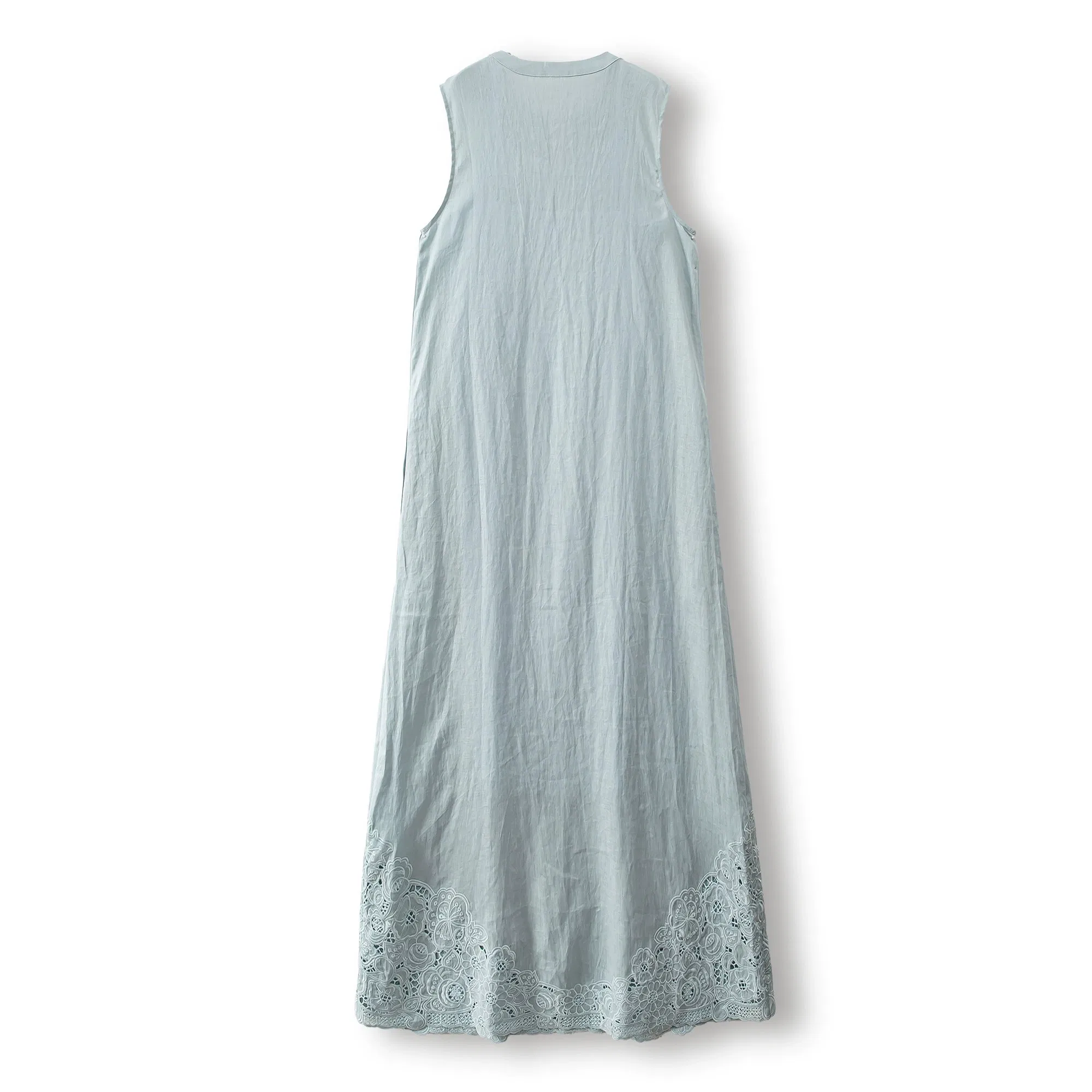 Vestido Casual Feminino Confortável em Linho Macio com Bordado Roupas por Atacado
