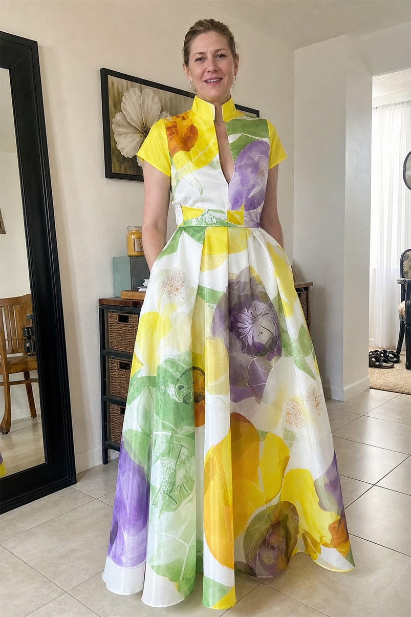 Vestido Maxi Floral Elegante Lavável à Máquina para Saídas Casuais Diárias
