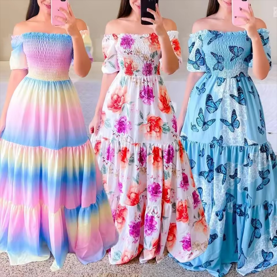 Vestido Casual Feminino Boêmio de Alta Qualidade com Rendas Tie-Dye e Estampa Destacável. Roupas Fashion no Estilo Boêmio