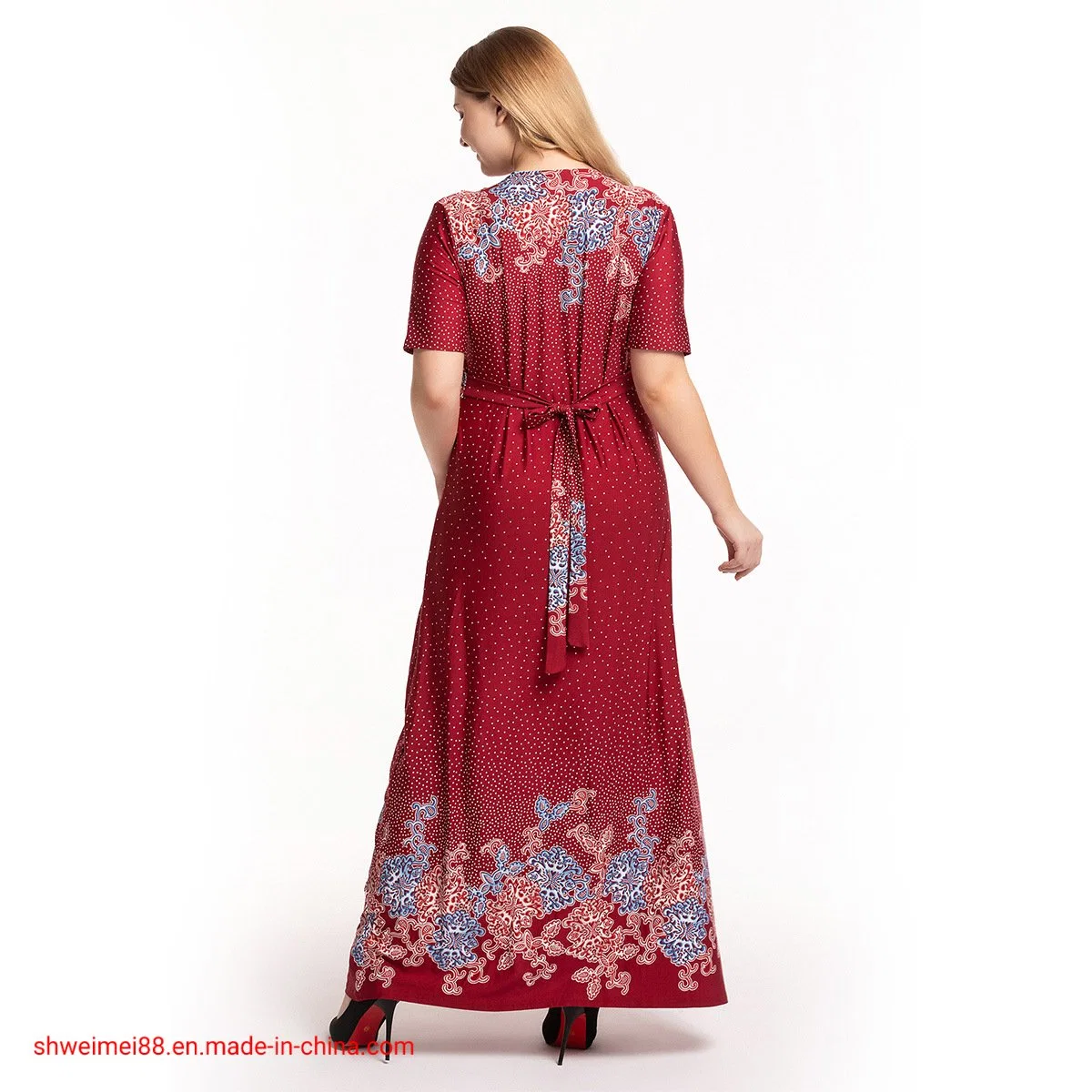 2020 Vestido Maxi Longo Casual de Verão com Manga Curta e Decote em V para Mulheres
