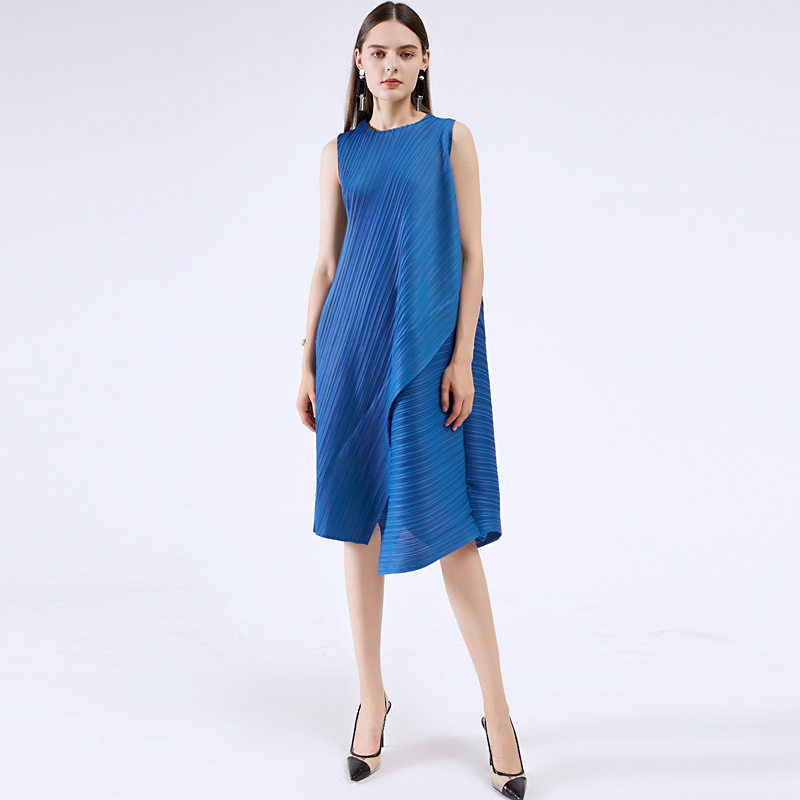Vestidos Casuais de Verão Femininos Novos Sem Mangas em Cores Sólidas Soltos e Fashionáveis