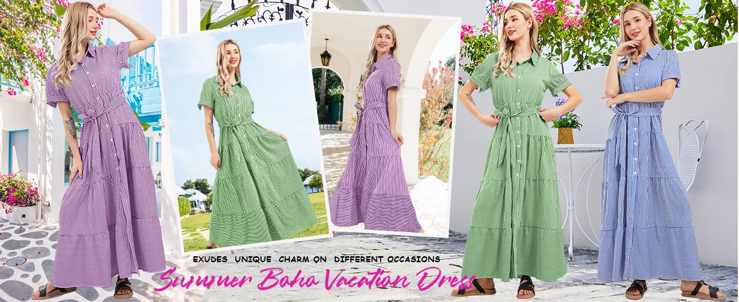 Vestido Blusa Listrada de Manga Longa com Botões na Cintura e Renda para Mulheres
