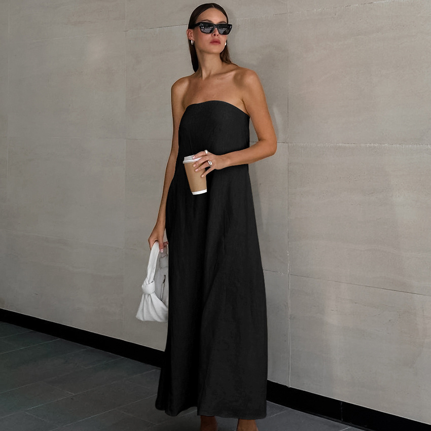 Vestido Casual de Alças Sem Mangas em Algodão e Linho para Férias com Cintura Alta