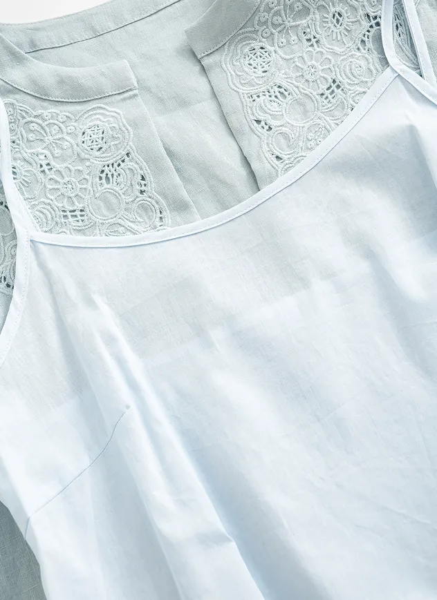 Vestido Casual Feminino Confortável em Linho Macio com Bordado Roupas por Atacado