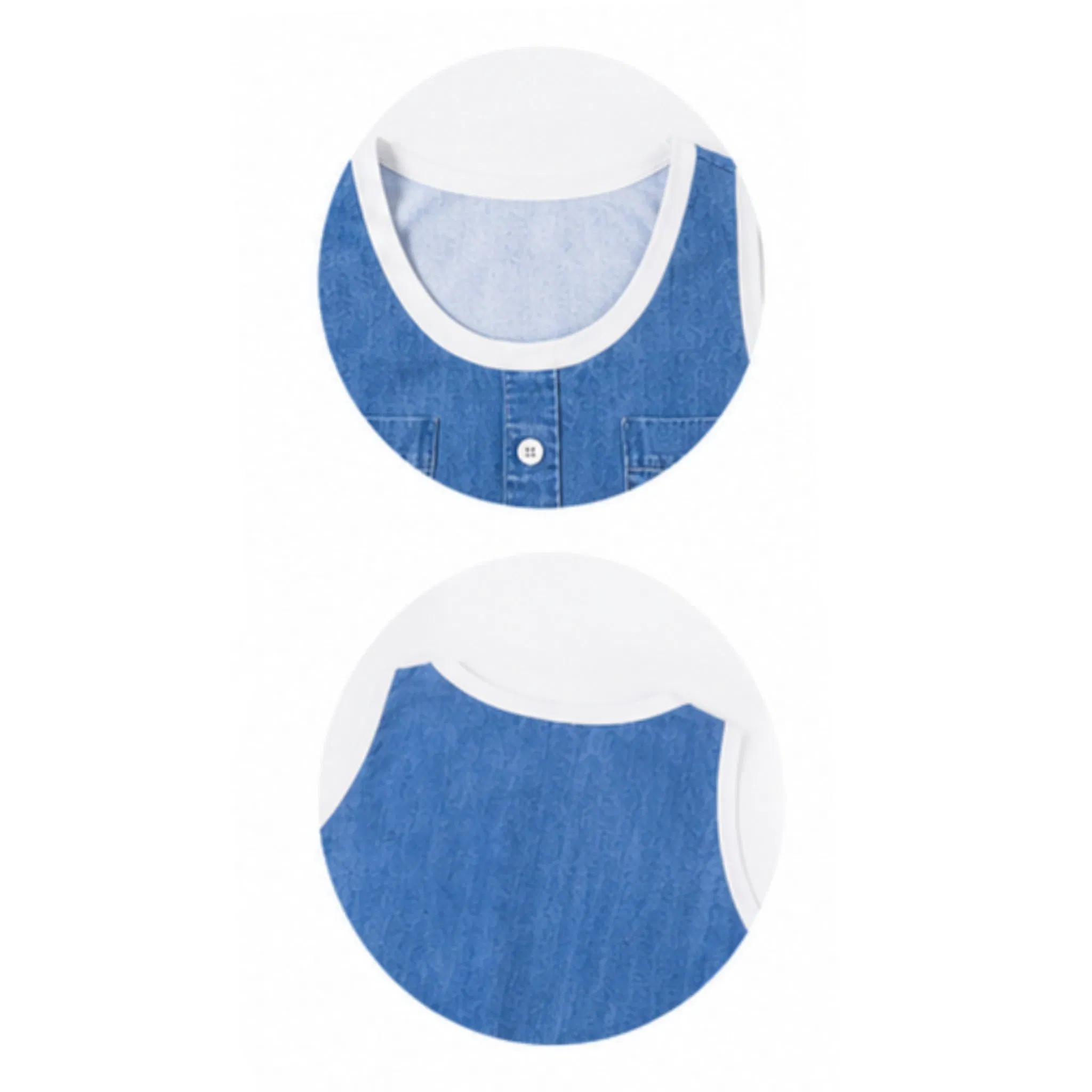 Vestido Mini Sem Mangas de Denim para Mulheres com Padrão Floral, Bolso, Bordas Brancas, Casual, Diário, Personalizado