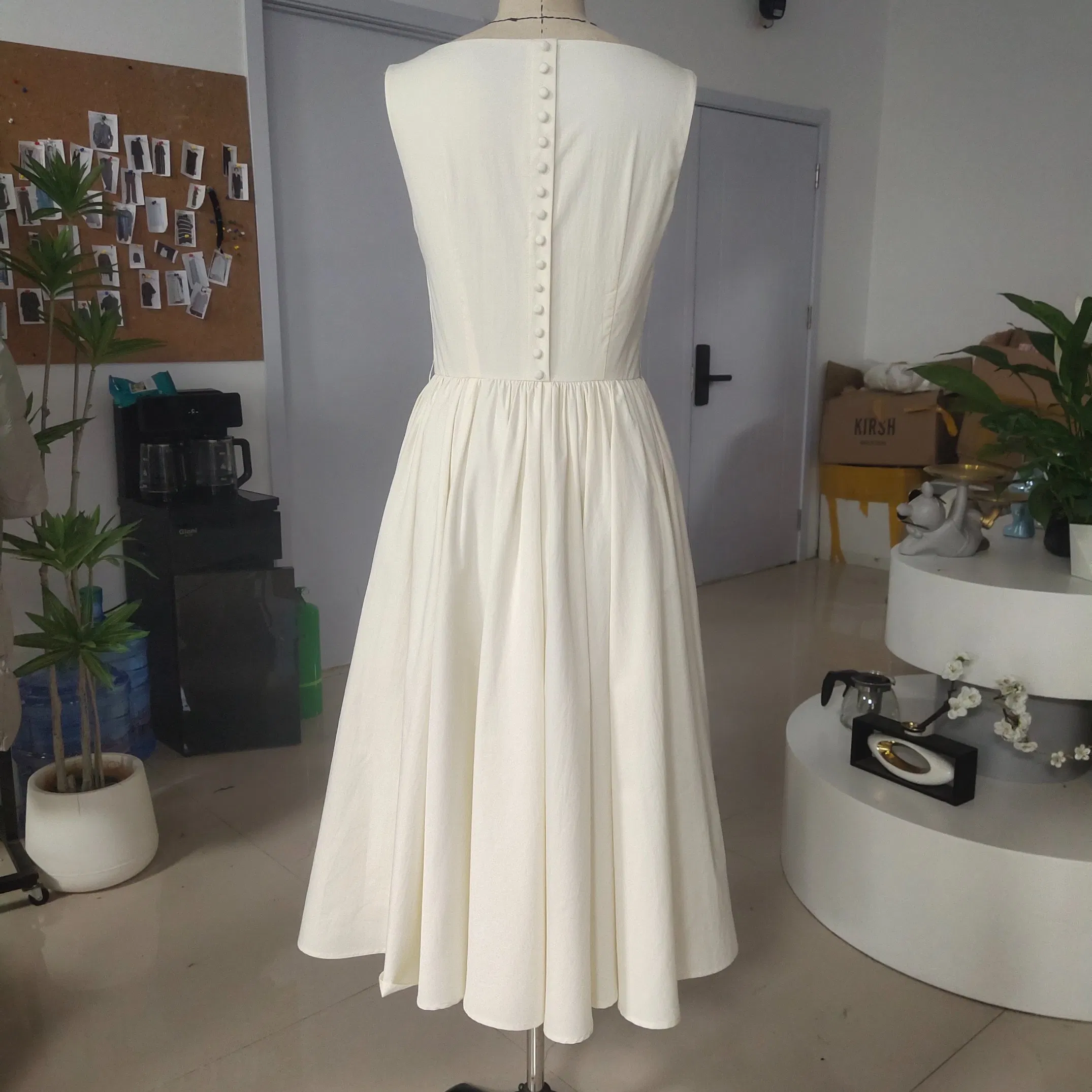 Vestido Casual Feminino Personalizado Elegante em Mistura de Algodão e Seda Macia