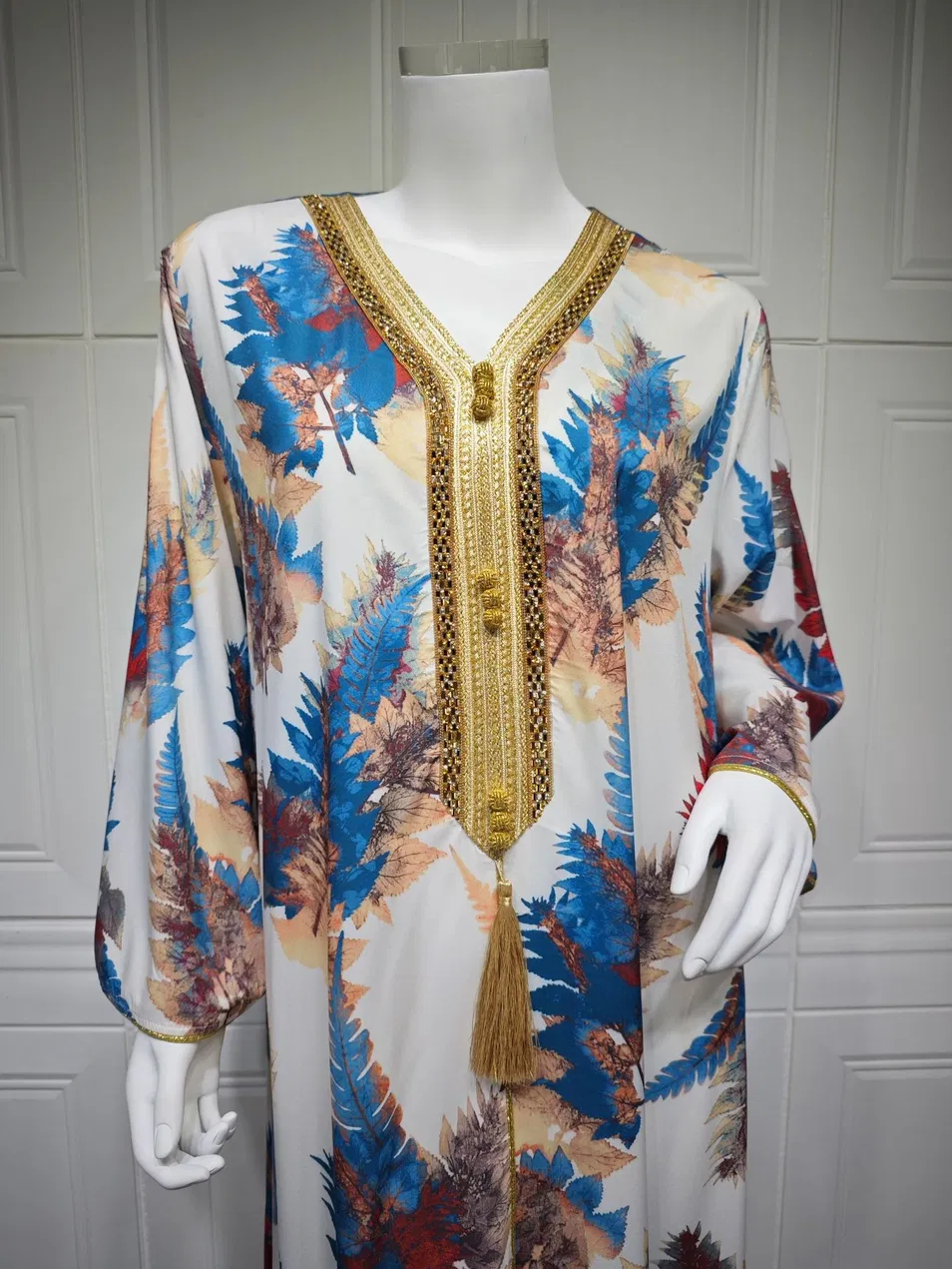 Novo Vestido Longo de Manga Longa Casual Estampado Elegante para Mulheres Muçulmanas