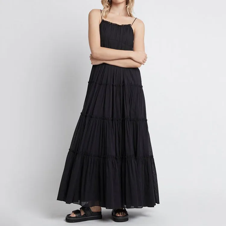 Vestido longo casual de praia feminino, solto, em camadas, com comprimento até o chão, estilo A-line, personalizado para o verão