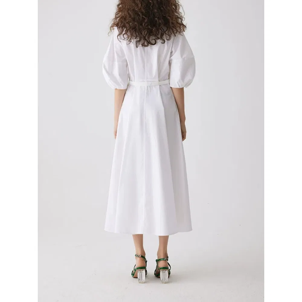 Vestido A Linha V Neck de Algodão Personalizado por Atacado para Mulheres, Elegante para Trabalho e Casual
