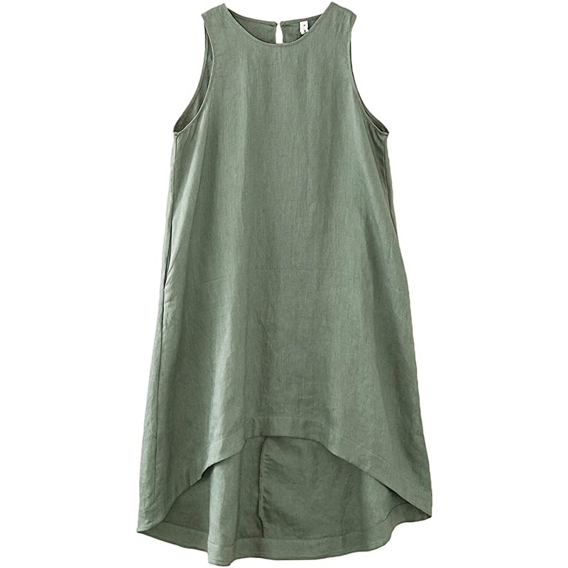 Vestido Casual Sem Mangas de Linho Puro Personalizado e Elegante para Mulheres