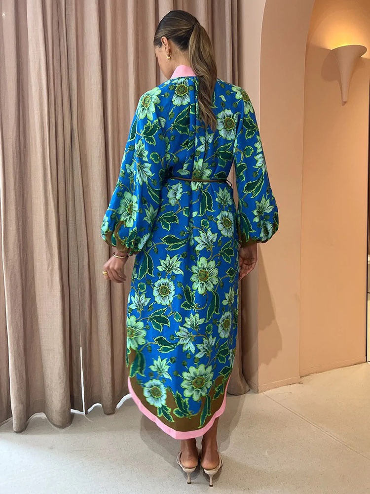 Moda Especial Interesse Alta Qualidade Vintage Estampado Estilo Férias Camisa Vestido Casual