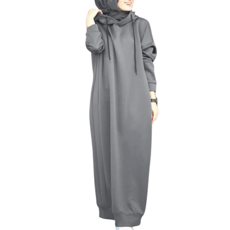 Vestido longo de moletom casual oversized de algodão para mulheres, plus size, com capuz, atacado