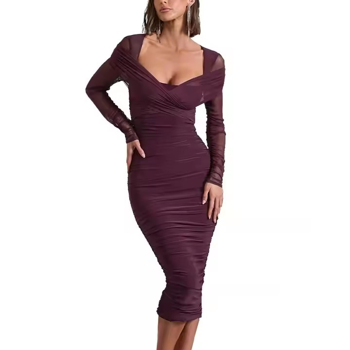 Vestido Bodycon Elegante Novo Produto Woven de Malha para Mulheres, Roupas Formais Casuais para o Inverno, Noite de Saída