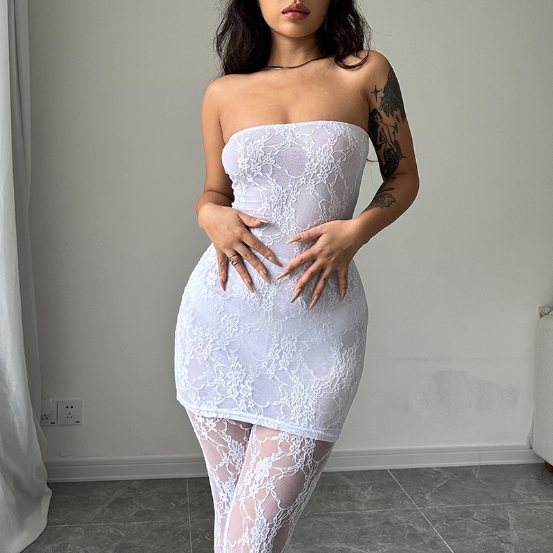 Novo Vestido Envolvente de Renda Sexy com Meias de Seda para Looks Casuais