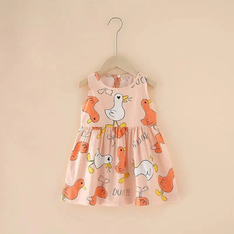 Vestido de Verão para Bebê Menina com Estampa Floral, Vestido Casual Sem Mangas em Bambu para Menina Pequena
