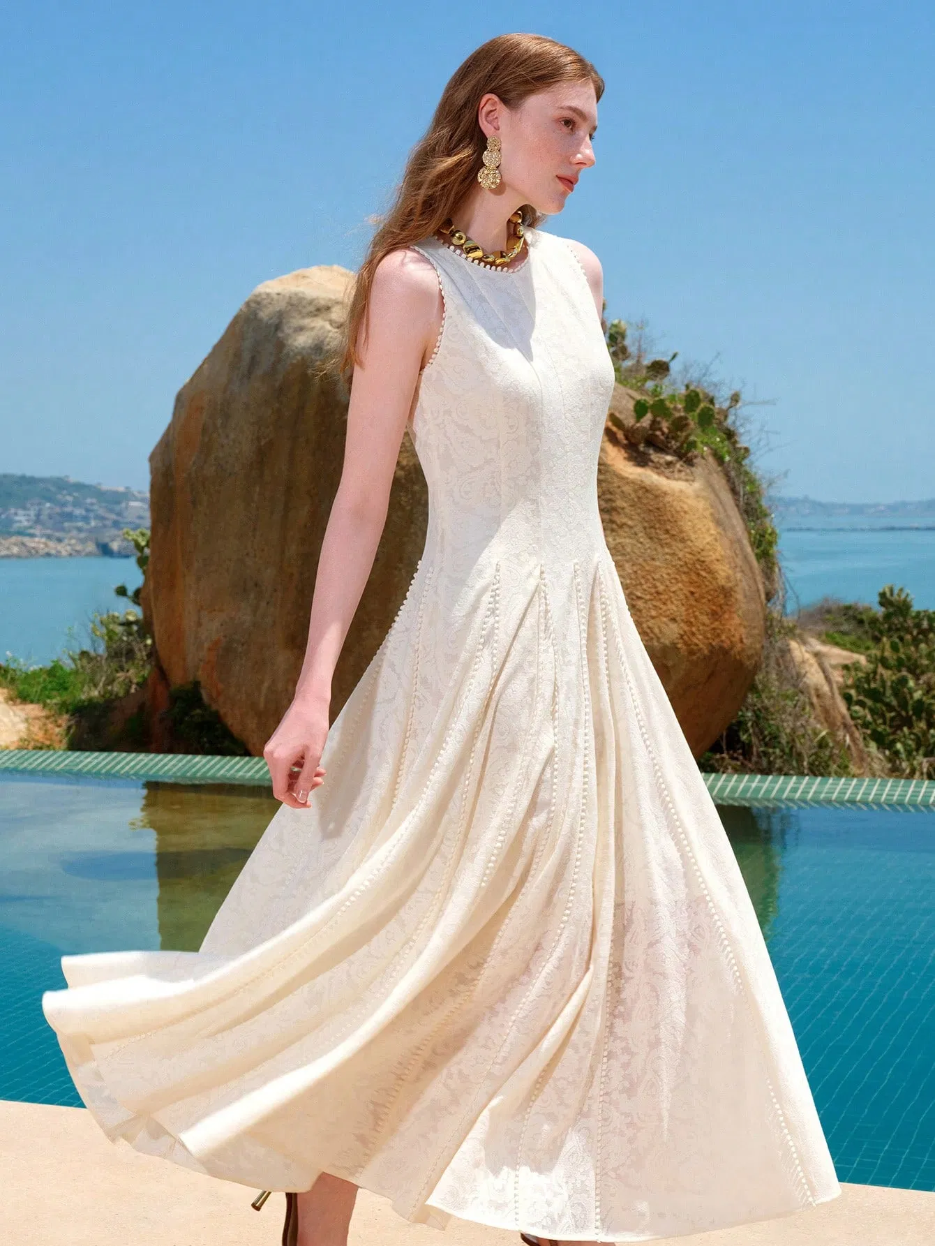 Vestido Casual Sem Mangas Simples Moderno com Confortável Mistura de Algodão