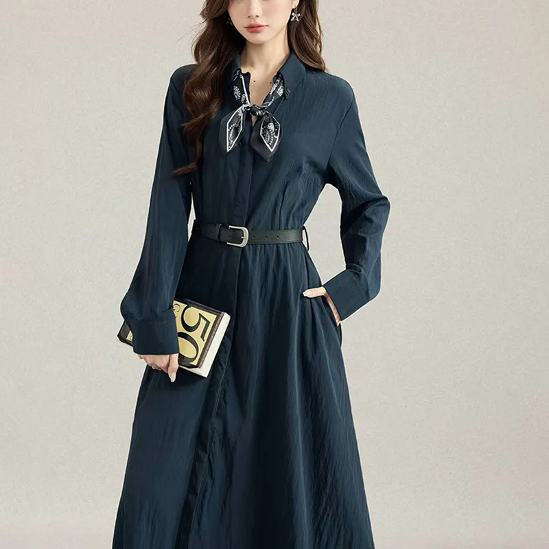 Camisa de vestido de manga longa ajustada estilo polo coreano para negócios casuais