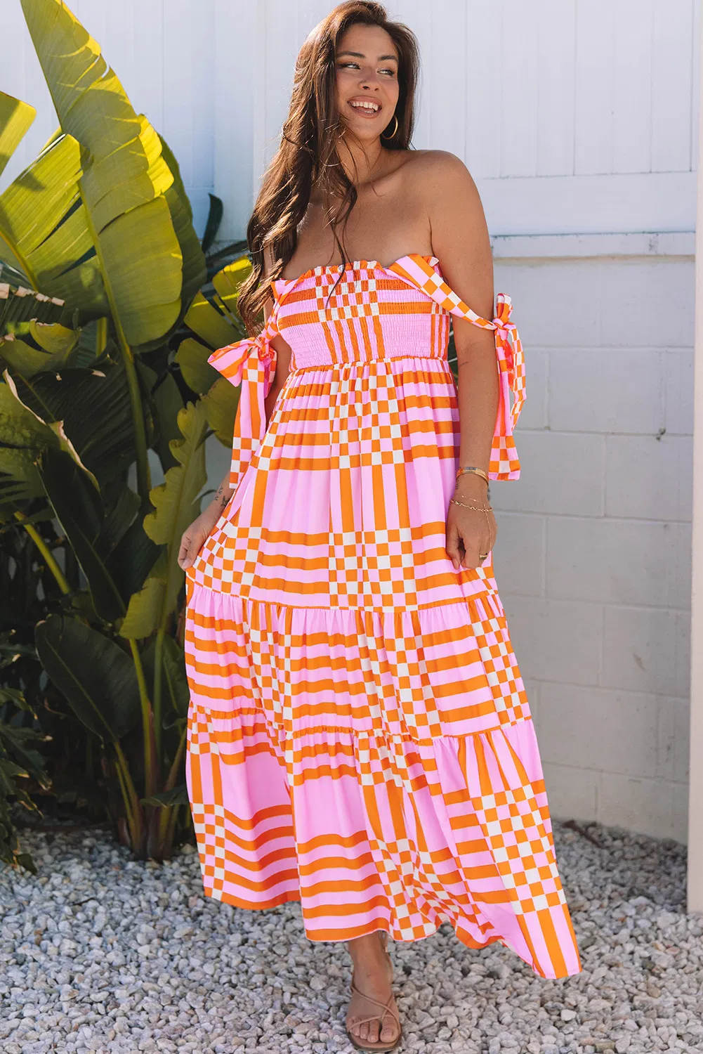Vestido De Mulher Boho Abstrato Maxi Casual Vestido Longo de Verão para Mulheres - Detalhe do Tecido