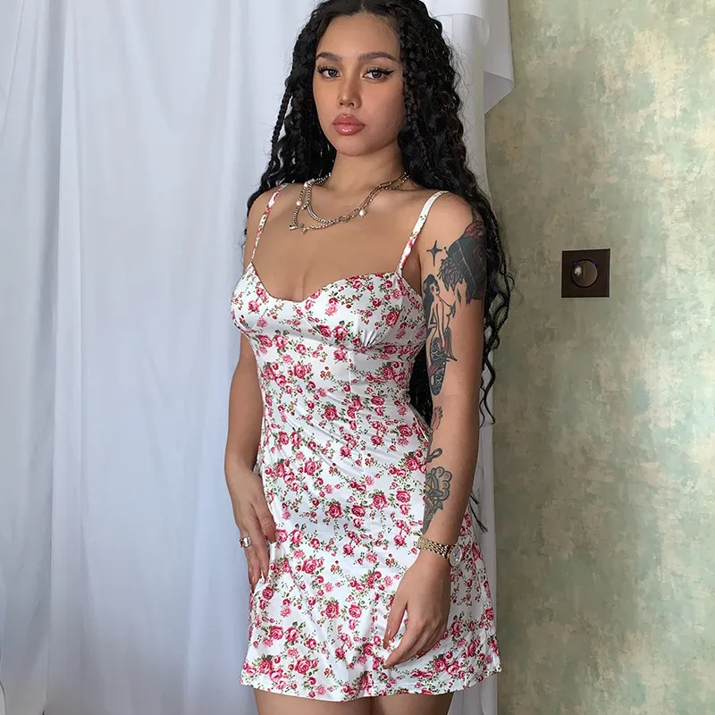Novo Estilo Elegante Casual Curto Sem Mangas Vestido Floral Impresso