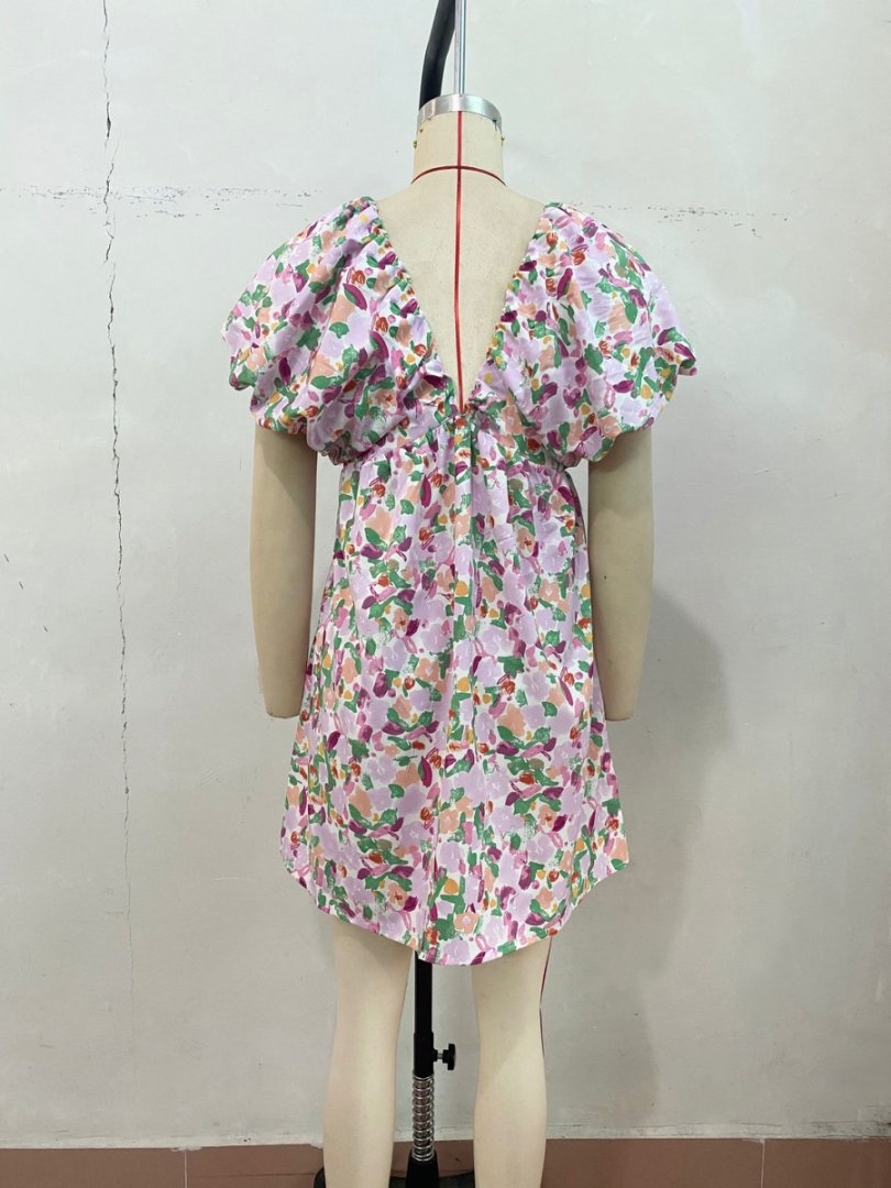 Vestidos Casuais Soltos de Verão para Mulheres, Vestido Maxi Estampado Curto com Decote em V Profundo, Sexy e Doce