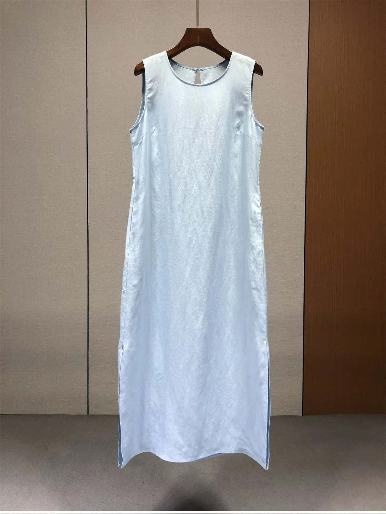 Vestido Longo Sem Mangas Lady Linen com Laço nas Costas e Fenda Lateral Roupas Casuais de Verão para Férias Atacado Personalizado