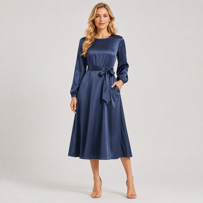 Fornecedor de Vestido Floral de Manga Longa Personalizado para Mulheres, Vestido Casual para Primavera e Outono e Varejo de Boutique