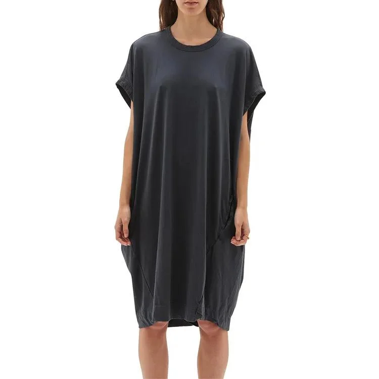 Vestido curto casual elegante para mulheres, vestido de camiseta solto em tamanho grande, feito de algodão de bambu preto para o verão