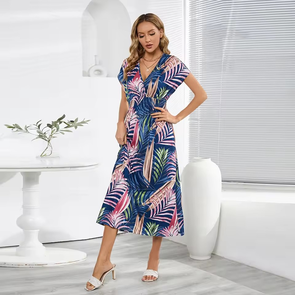 Venda por atacado de verão, roupas casuais femininas personalizadas para o trabalho, vestidos boêmios retrô